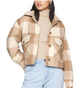Abercrombie & Fitch Plaid Oversized Shacket‎ Women's L Tan Cream Cozy Photo 0