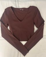 Aerie OFFLINE by Long Sleeve Cropped Top Seamless Brown Photo 0