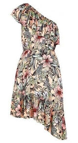 MINKPINK Womens Pink Floral One Shoulder Asymmetric Ruffle Mini Dress‎ Size S Photo 0