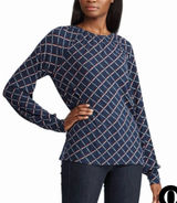 LAUREN RALPH LAUREN Jaralda Logo Chain Link Print Long-Sleeve Blouse, Large Photo 0
