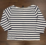 J. Crew Navy and White Striped Boatneck 3/4 Sleeve Top Large C60-034 Photo 0