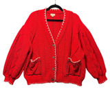 POL Red Cable Knit Cardigan M Oversized Chunky Button Front Boho Sweater Photo 0