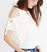 MADEWELL Skylark Top Cold Shoulder Bow Sz S Textured Ivory Boxy Relaxed Fit Photo 0
