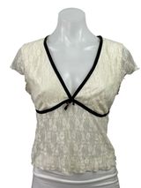 Kimchi Blue Womens White Floral Lace V-neck Short Cap Sleeve Sheer Blouse Top L Photo 0