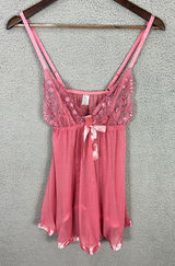 Pink Babydoll Top Womens Small Sheer Sequin Lace Y2K‎ Fairy Coquette Romantic Photo 0