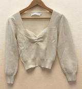 ASTR the Label Cream Ribbed Sweetheart Neck Ruched Bust Sweater Size M Photo 0