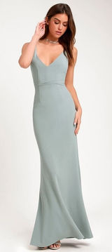 Lulus‎ Melora Slate Blue Sleeveless Maxi Dress V Neck Gown Size S Photo 0