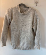 Cream Black Flecked Chunky Knit Crewneck Sweater Small Marl Pullover Photo 0