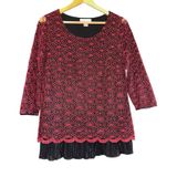 Christopher Banks Lace Blouse Floral‎ Womens Med Tiered Textured Asian Inspired Photo 0