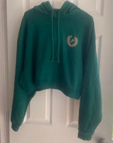 PINK Victoria’s Secret XL Green Cropped Oversized Hoodie Embroidered Logo Photo 0