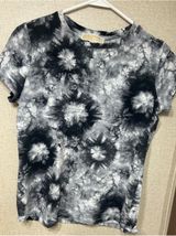 Michael Kors Black and White Tie-Dye Short Sleeve Crewneck Top Photo 0