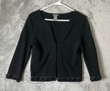 Ann Taylor Black Fine Knit Merino Cardigan Sequin Edge Trim‎ XS Minimalist Photo 0