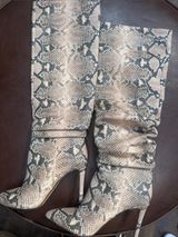 Vince Camuto Taupe and Black Snake-Print Over-the-Knee Stiletto Boots Photo 0