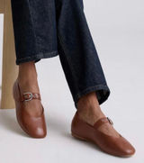 Quince Italian leather buckle Maryjane flats size 6 tan Photo 0