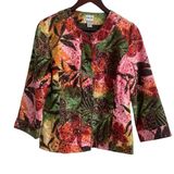 Chicos Women Boho Whimsical Floral Sequin Jacket‎ M Multicolor Artsy Botanical Photo 0