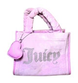 Juicy Couture Velour Rhinestone Mini Tote Y2K Pink Crossbody Bag Charm Coquette Photo 0