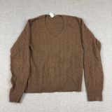 Tweeds Sweater Womens Large Brown V Neck Cable-Knit 100% Cashmere Pullover Photo 0