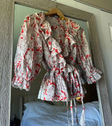Polo Ralph Lauren Orange And Ivory Floral Ruffle Wrap Blouse Size Small Photo 0