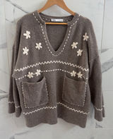 Zara Taupe V-Neck sweater - 77% wool & yak fiber - oversized slouchy style XS/S Photo 0