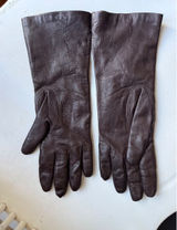 Vintage Long Brown Leather Gloves with Blue Knit Lining Size 7 Photo 0