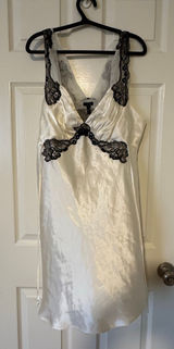 NWT Soma Magnolia Ivory Satin Black Lace Nightgown Chemise XL $69 Photo 0