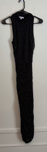 AFRM Black Mesh Mock neck Jeweled Rhinestone Midi Dress Sleeveless Small Ruched‎ Photo 0