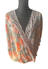 Boho Mixed Print Wrap Blouse Bad Little Country Girl XL Floral Leopard Photo 0