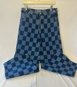 Women’s Blue Checkered Wide-Leg Jeans Photo 0
