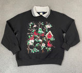 Vintage Cardinal Birds Snow Collared Sweatshirt L Black 90s Cottage Grandma Photo 0