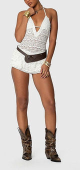 Edikted Lanney Ruffled Sheer Jumpsuit Photo 0