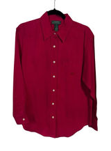 LAUREN RALPH LAUREN Womens Medium 100% Linen Red Button Up Shirt RL Logo Vintage Photo 0