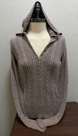 Aeropostale VTG Brown Cable Knit Hooded Sweater M Y2K Photo 0