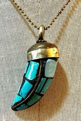 Tibetan brass mosaic Horn Pendant necklace Photo 0