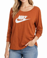 Nike Long Sleeve Graphic Logo Tee‎ Shirt Orange White Swoosh Women’s Size 1X Photo 0