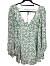 Fortunate One Garden Chic Mini Dress Green & White Floral. Voluminous Sleeves Photo 0