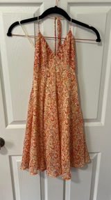 90s orange swirl halter-neck dress Photo 0
