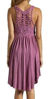 Free‎ People Macrame Back Dress Purple Small Boho Festival Sleeveless Gauzy Knit Photo 0