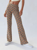 Urban Outfitters Chevron Knit Flare Pants Small Brown 70s Boho Y2K Photo 0