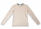 J.Crew Women's Light Pink Cotton Ruffle Gingham Trim Keyhole Sweater Small Photo 0