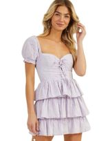 Lavender Puff Sleeve corset Tiered Dress orchid petal medium altar’d state nwt Photo 0