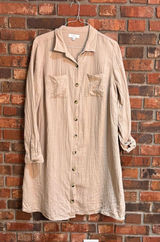 New Directions womens cotton crinkle gauze button up shirt dress khaki XL Photo 0