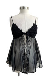 Source Unknown Black Sheer Lace Babydoll Lingerie Vintage Y2K Tie Front Size‎ M Photo 0