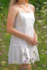 Kendall & Kylie White Scallop Babydoll Mini Dress Photo 0