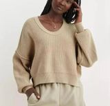 Aerie Beyond Ribbed Long Sleeve Cropped Scoopneck Sweater Tan Beige Medium Photo 0
