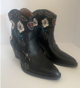 Zodiac Roslyn Flower Western Ankle Boot Size 8 Black Cowgirl Boho Festival Rodeo Photo 0