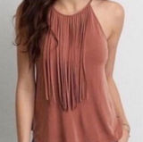American Eagle Soft & Sexy‎ Fringe Tank Top Terracotta Boho Women M Photo 0