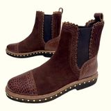Free People $158 Women's Brown Suede Leather Western Chelsea Scalloped Boot EU38 Photo 0