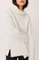 Reformation Womens Siro Wool Cableknit Sweater Turtleneck Ivory White Small Photo 0