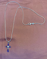 Sterling Silver 925Necklace with Purple Cross Pendant - Women Jewelry Photo 0