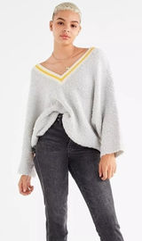 URBAN OUTFITTERS | Gray Yellow Wool Blend Alex Cozy Textured Dolman Sweater, S Photo 0